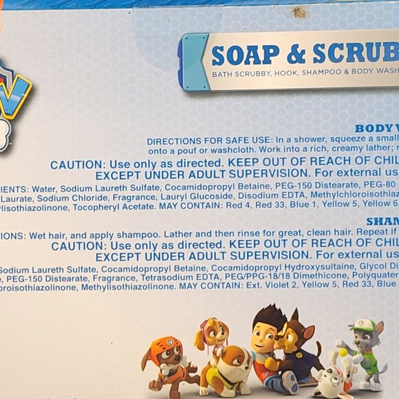 Nickelodeon Paw Patrol 4pc Soap Scrub Shampoo Body Wash Scrubby Hook Bath Set - Picture 11 of 16